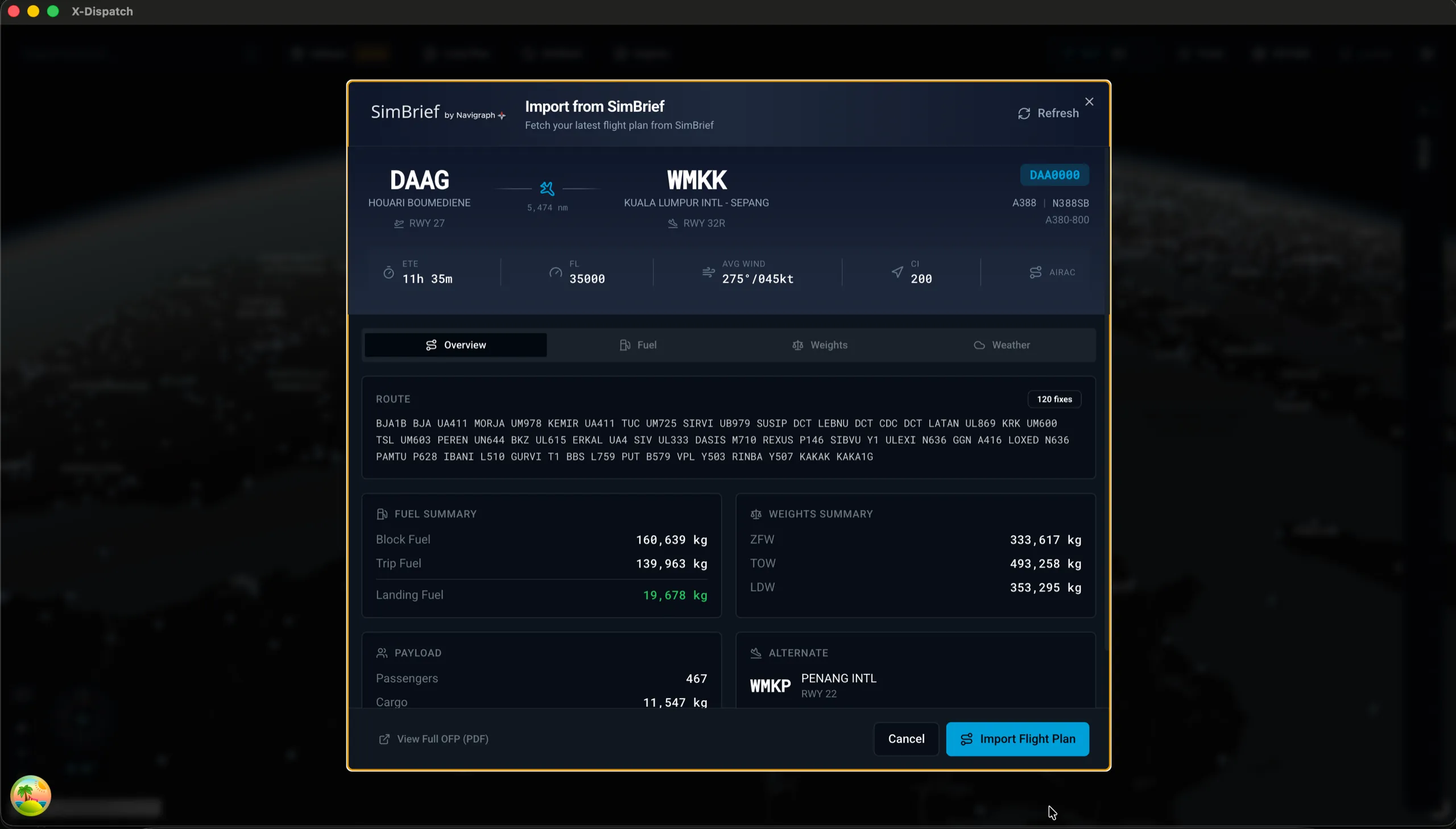 X-Dispatch: SimBrief, one click in