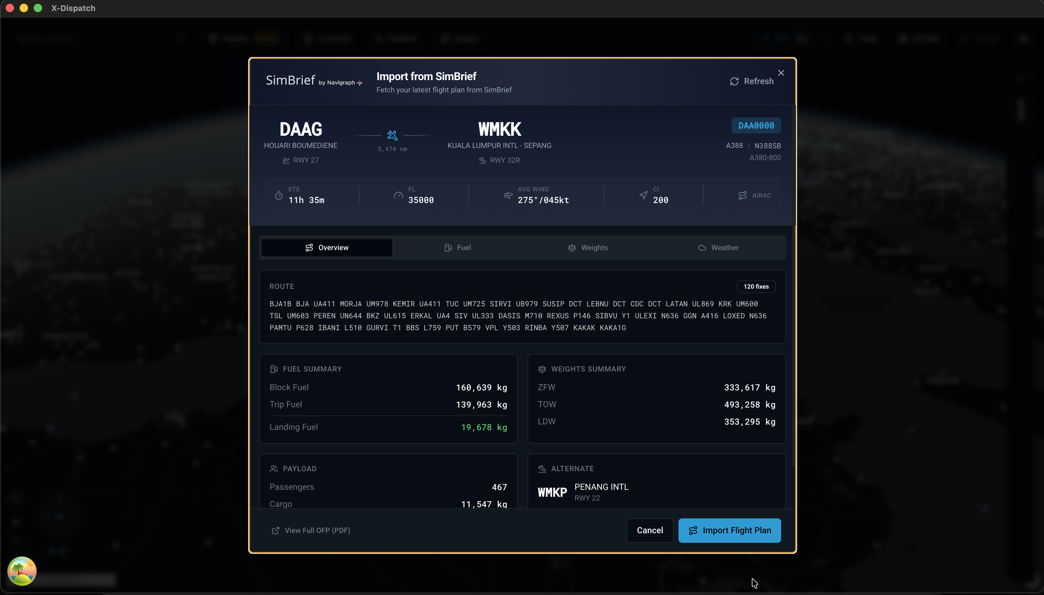 X-Dispatch SimBrief screenshot